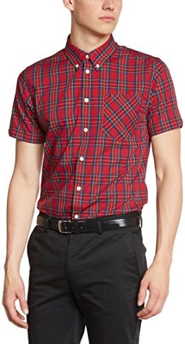 Merc Mack Tartan Cotton Short Sleeved Retro Mod Button Down Shirts - Red (XXL)