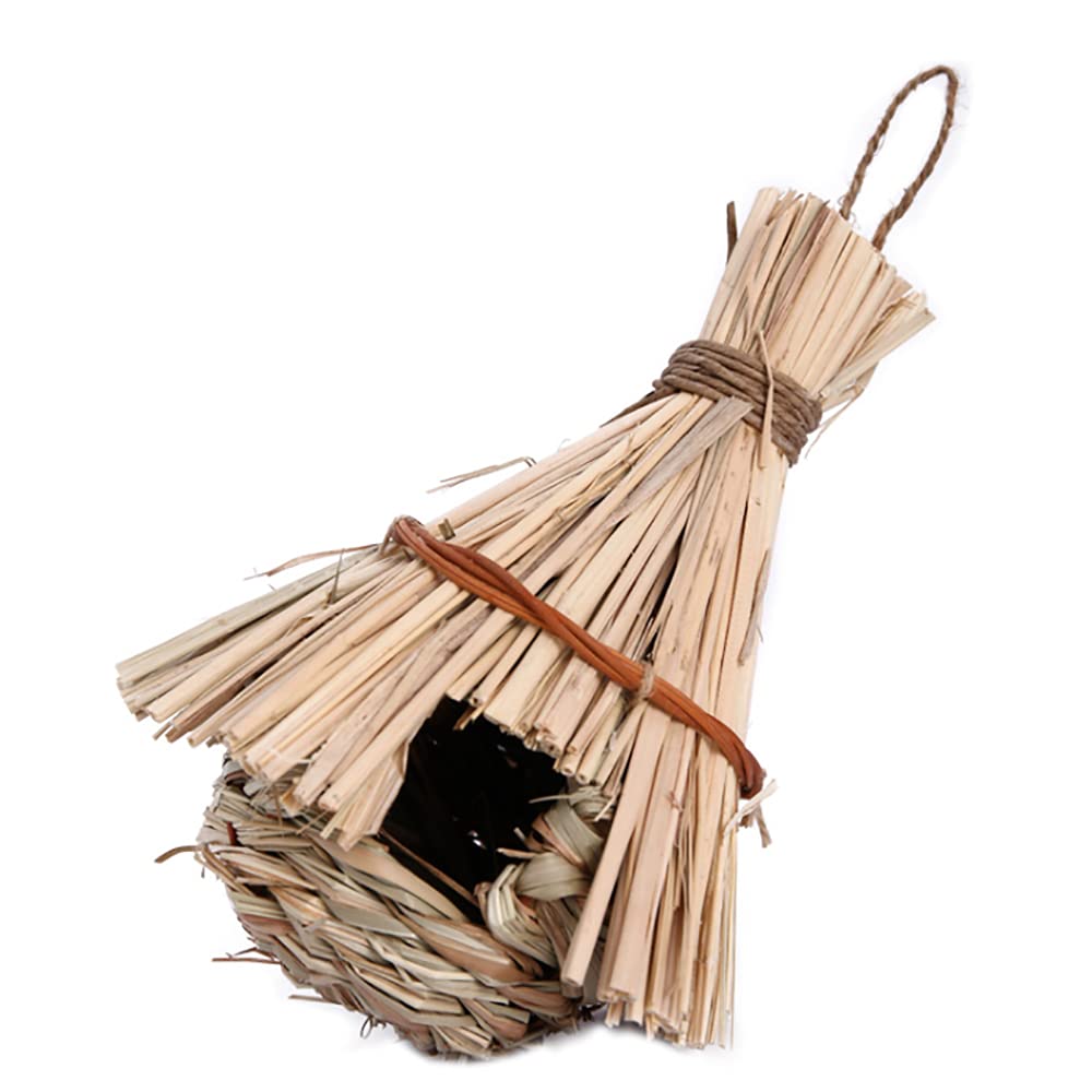 ANCLLO Hummingbird Houses for Outside Hanging Hand Woven Straw Bird House Grass Bird Nest Hideaway Hut Roosting Pockets