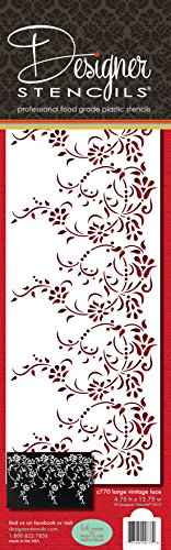 Designer Stencils C770 Large Vintage Lace Cake Stencil Side, Beige/semi-transparent