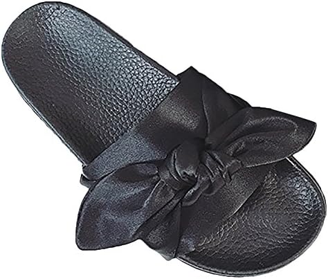 VOLOER Teen-girl's Women's Satin Bow Tie Slide Sandals Casual Shoes Fashion Summer Slippers