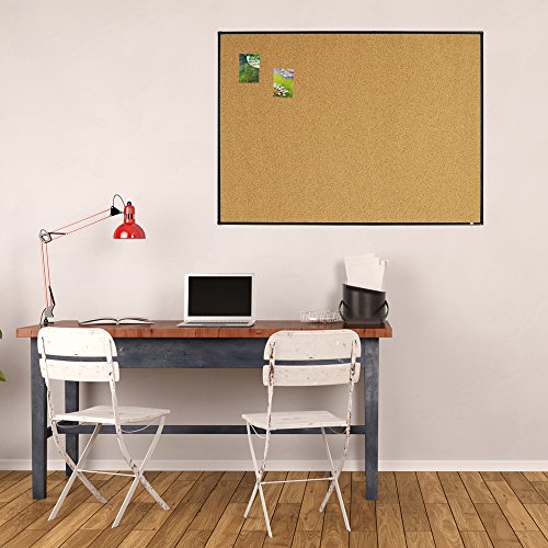 Lockways Bulletin Cork Board - 4 x 3 Notice message board 36 x 48 - Black Aluminium Frame U12118782709 For Home, School & Office (SET Including 10 Push Pins)(48"x36", Black)