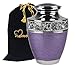 MEMORIALS 4U Large Lavender Love Cremation Urn for Human Ashes- Lavender Urn - Adult Funeral Urn Handcrafted with Engraved Silver Bands - Brass Urn - Large Urn Deal with Free Bag