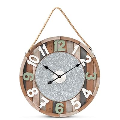 Baxton Studio Vintage Farmhouse Silver Metal and Multicolored Wood Wall Clock 51zvV1YpF%2BL. SS400