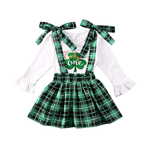 Infant Toddler Baby Girl St. Patrick's Day Outfits Long Sleeve Ruffled T Shirt Top Suspender Skrits Overall Clothes Set (Green, 4-5 Years) - Thumbnail 7