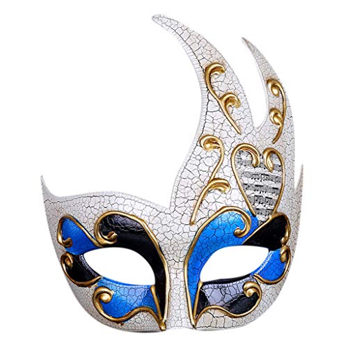 Men's Masquerade Mask Halloween Costume Vintage Venetian Checkered Musical Party Mardi Gras Mask (Blue -2, Free) - Thumbnail 6