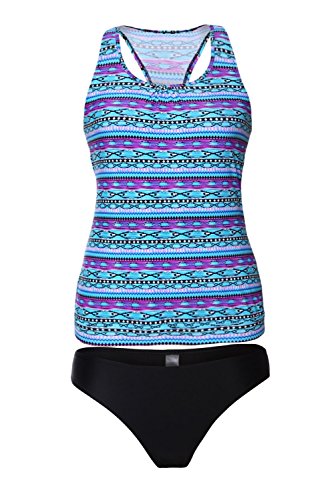 Aleumdr Womens Pattern Printed Padded Push Up Tankini Swimsuits with Swim Briefs Aleumdr Womens Pattern Printed Padded Push Up Tankini Swimsuits with Swim Briefs