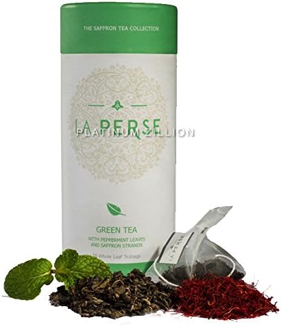 Green Tea with Peppermint Leaves and Saffron Strands 7 Tea Tube ( 1 Tea Tube Contains 18 Tea Bags )