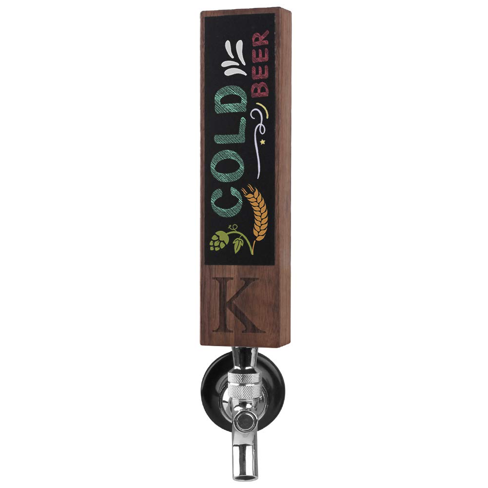 Monogrammed K Beer Tap Handle for Home Bar(from Alphabet 26 A-Z) Perfect For Brewery, Laser Engraved Chalkboard Tap Handles, Beer Brew Gift, 8 Inch Tall Walnut Wood