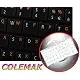 COLEMAK KEYBOARD LABELS LAYOUT ON TRANSPARENT BACKGROUND WITH BLUE, ORANGE, RED, WHITE OR YELLOW LETTERING (14X14) (White)