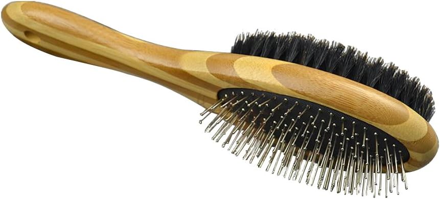 Dual Sided Pin &Bristle Pet Grooming Brush for Dogs and Cats with Short to Long Hair, Massage Pet Brush with Natural Bamboo Handle
