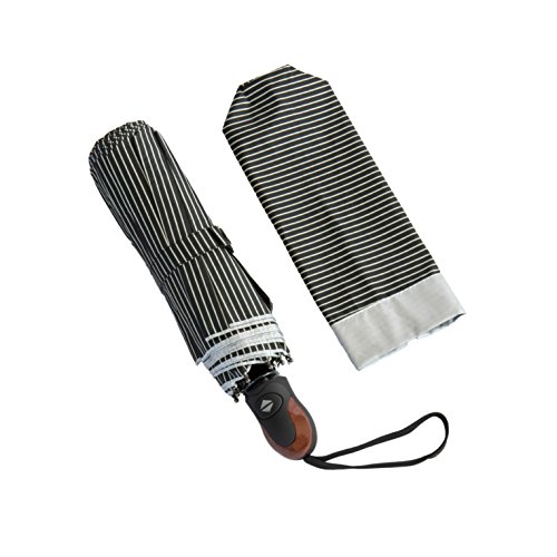 U-Brella Auto Open/Close Windproof Rain/UV Compact Umbrella, Black Pinstripe