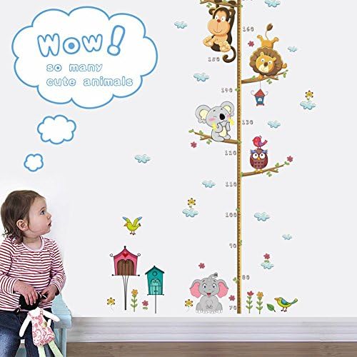 Wall Stickers height Measure Growth Chart Cute Cartoon Animal Ruler Removable Vinyl Decal Mural Sticker for Children Bedroom,Nursery,Playroom Mural Art DIY