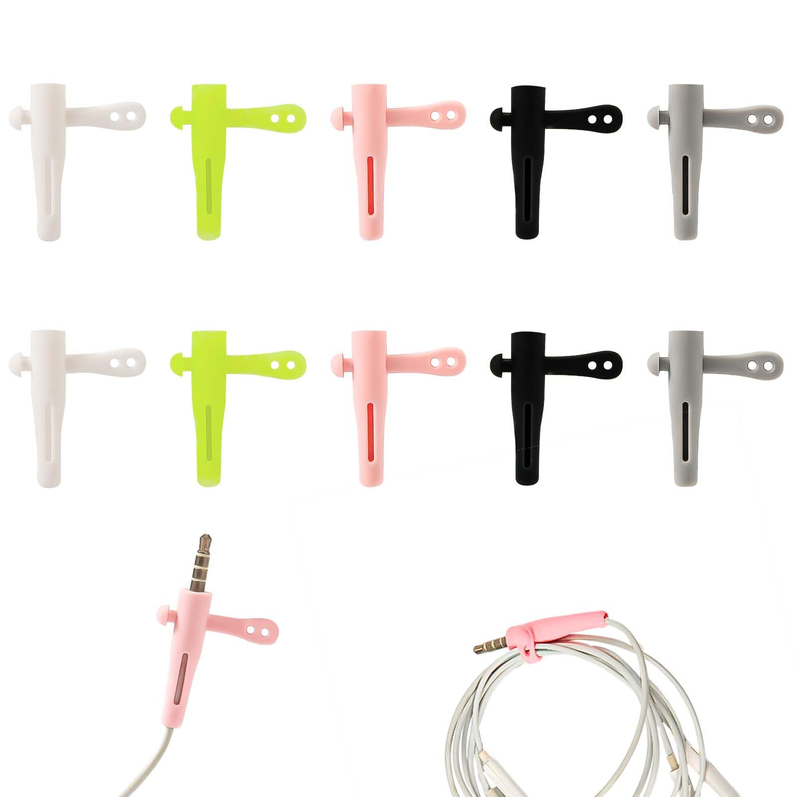 KINBOM 10pcs Headphone Cord Protector, Wired Headphone Cord Protector Data Cable Winder Cable Protector 2 in 1 Silicone Case for Most Headphone 3.5 Round Plugs