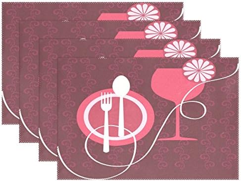 Placemats - Set of 6,4 or 1 Table Mats - Creative Dining Insulation Heat Stain Resistant Anti-Skid Eat Mats for Kitchen Table and Dining Table with Knife Fork And Wineglass (12"x 18")