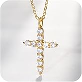Norbu S925 Cubic Zirconia Cross Necklace for Women, 18K Gold Plated Womens Cross Necklaces Adjustable Chain, Sterling Silver Cross Pendant Dainty Christian Jewelry Catholic Religious Gift for Her
