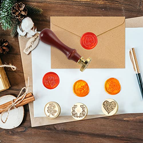 Wax Seal Stamp Set, 4 Pieces Vintage Christmas Santa Wax Seal kit Including Plant Series Brass Head and Wooden Handle with Gift Box. (for Letters and envelopes Stationary(Botany Pattern Suit))