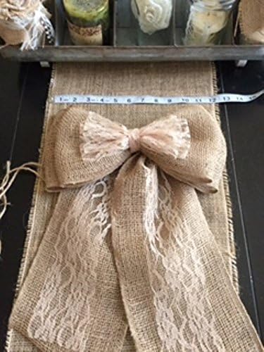 12" Wide Burlap and Champagne or Pink Lace Pew Bow Chair Wreath Bow Rustic Wedding Country Decor