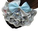 Korean Style Elegent Lace Bow Bowknot Pearl Mesh Elastic Snood Net Hairnets Barrette Hair Clip Accessories Decor Bun Cover Blue, Two ways to wear