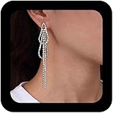 Iaceble Boho Rhinestone Chandelier Earrings Sparkly Chain Drop Earrings Crystal Tassel Dangle Earrings Gold Long Rhinestone Earrings Jewelry for Women and Girls