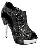 JJF Shoes Women Glitter Crystal Rhinestone Peep Toe Platform High Heel Evening Dress Bootie Sandals