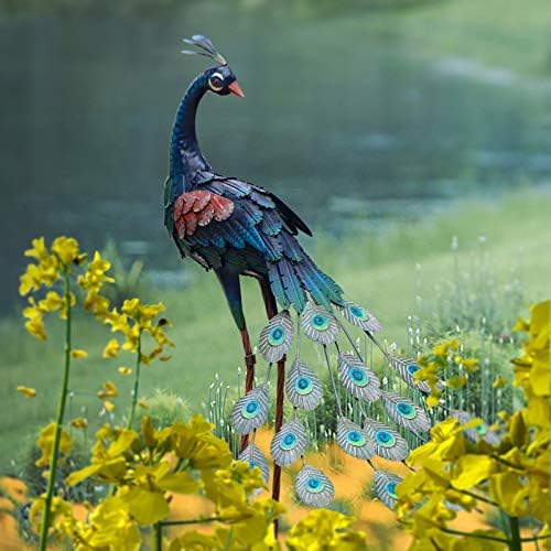 Peacock garden statue by Chisheen, 30 inches tall, priced at $87.99 as of August 9, 2023.