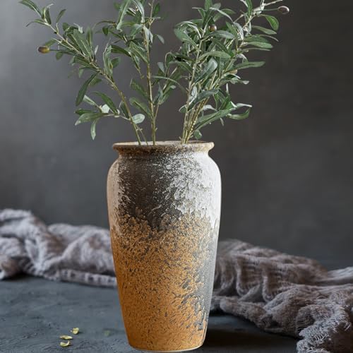 COTYNI RUSTIC CERAMIC FLOOR LARGE VASE FOR FARMHOUSE DECOR, POTTERY CLAY TALL TERRACOTTA VASE FOR FLOWERS, POTTERY VASE FOR LIVING ROOM DECOR, SHELF, MANTEL DECORATION, WEDDING HOUSEWARMING GIFT