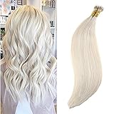 Ugeat 14inch Cold Fusion Nano Ring Beads Remy Human Hair Extensions Lightest Blonde #60 Nano Loop Rea Hair Extensions Silky Straight 50g 1g/strand