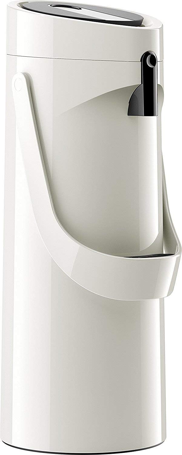 Emsa 515707 Ponza Pump-Isolierkanne, Thermosflasche, 1,9l Füllvolumen, Isolierbecher, Druckhebel, abnehmbare Tropfschale, weiß