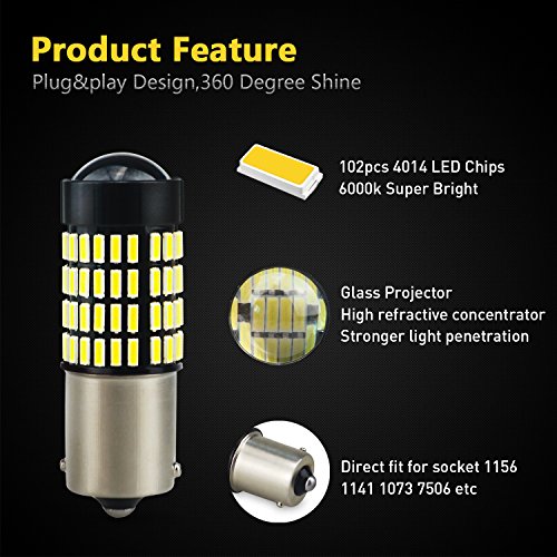 image for 1156 Reverse Light Bulbs,AUXITO 1400 Lumens Super Bright Wedge 4014 10