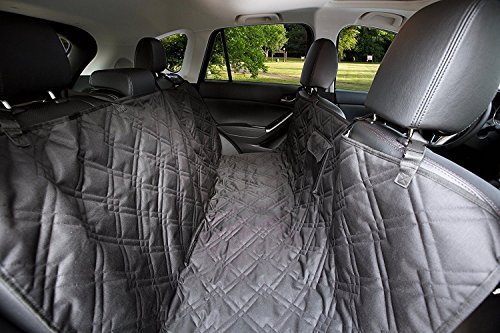 Paws Will Play Waterproof Hammock Pet Seat Cover for Traveling in Cars + SUVs - Durable, Nonslip, Machine Washable, Seat Anchors, Zipper Seat Belt Openings