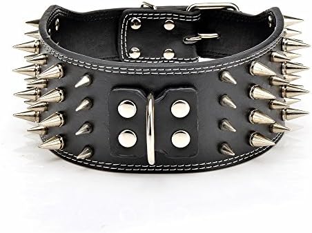 Vvhome 4 Rows Spiked Golden Rivets Studded Leather for Dog Collar (Black, M)