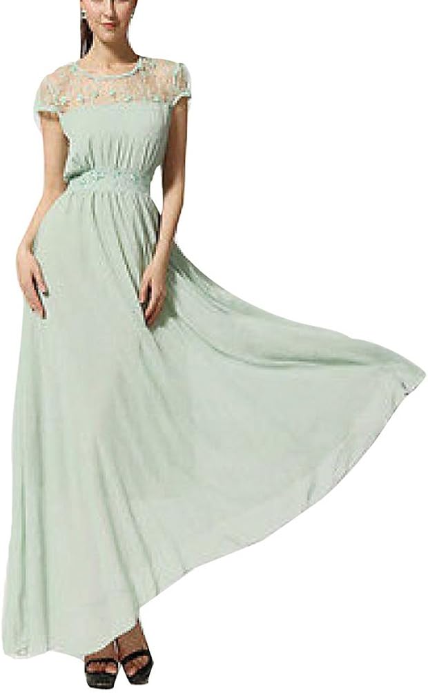 Summer Women's Sleeveless Lace Chiffon Maxi Formal Cocktail Long Dress