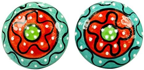 10 Pieces Doted Bright Turquoise and Red Decorative Designed Ceramic Cupboard Cabinet Door Knobs Drawer Pulls Chrome Hardware