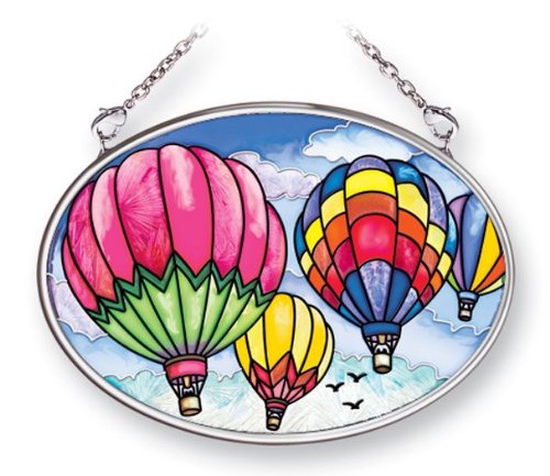 Amia 41461 Up and Away Hot Air Balloons 4-1/4 by 3-1/4-Inch Oval Sun Catcher