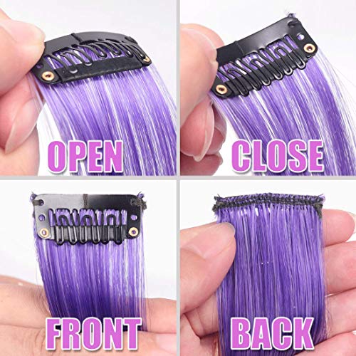 30 Pcs Colored Wave Clip in Hair Extensions 21 Inch Multi-Colors Party Highlights Clip in Synthetic Hairpiece Heat-Resistant Synthetic Hair Extensions Rainbow colors for women girls kids gift - Thumbnail 5