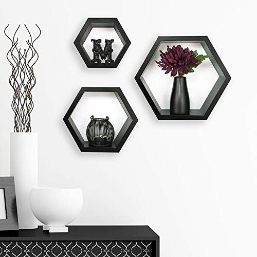 AMAZE SHOPPEE Wall Mount Shelves Hexagon Shape Set of 3 Wall Shelves (Black)