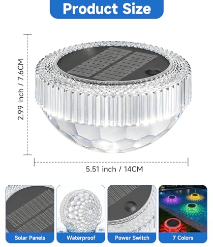 Solar Float Lights for Swimming Pool, 7 Colors RGB + Running Effect, IP68 Waterproof, 4 Brightness Levels, 10m Remote Control, Timer 2/4/6h - for Pool, Pond, Garden, Party Decoration