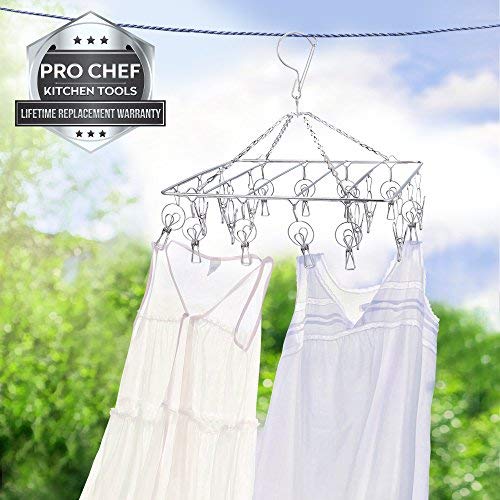 Pro Chef Kitchen Tools Laundry Drying Rack - Rectangle Hanging Clothes Dryer with 18 Clothes Pins - Hangers with Clips - Retractable Clothesline - Mitten Drying Rack - Indoor Outdoor Laundry Hanger - Thumbnail 6