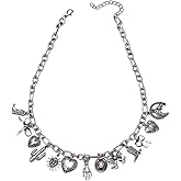 Silver Charm Necklace for Women | Chunky Charm Necklace with Sun, Moon, Bow, Heart Pendants