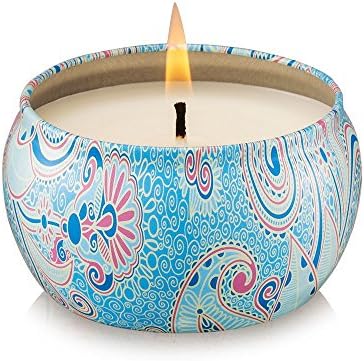 Scented Candles Lavender Sustainable Vegan,4 Oz Big Eco-Friendly Natural Soy Travel Tins Candle by Uwax (Blue)