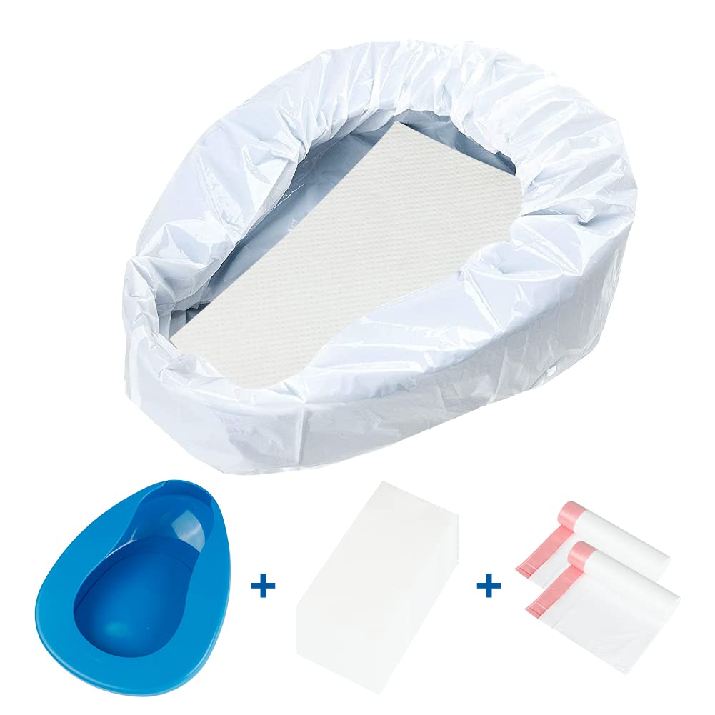 Bed Pans for Elderly Females and Males: 30 Pack Disposable Bed Pan Liners and Absorbent Pads Set - Bedpan for Elderly Men and Women