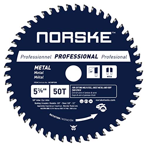 Norske Tools NCSBP208 Hoja de sierra de corte de metal 50T de 5-3/8 pulgadas para techos de acero, revestimiento de metal, tuberías de acero, montantes de acero y más 2 casquillos (5/8 pulgadas a 10 mm y 5/8 pulgadas a 1/2 pulgada)