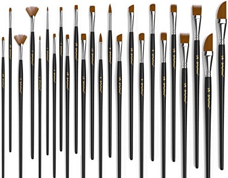 Paint Brush (Set of 24) - Premium Nylon Brushes for Watercolor, Acrylic &amp; Oil Painting | Perfect For Painting Canvas, Ceramic, Clay, Wood &amp; Models - Great For Beginners &amp; Students