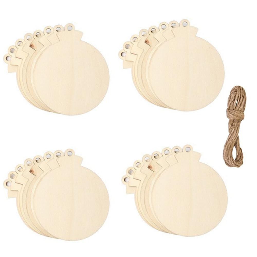 20 Pieces Wooden Christmas Baubles Round Wood Slices Christmas Ornaments Baubles for DIY Crafts Christmas Tree Decoration