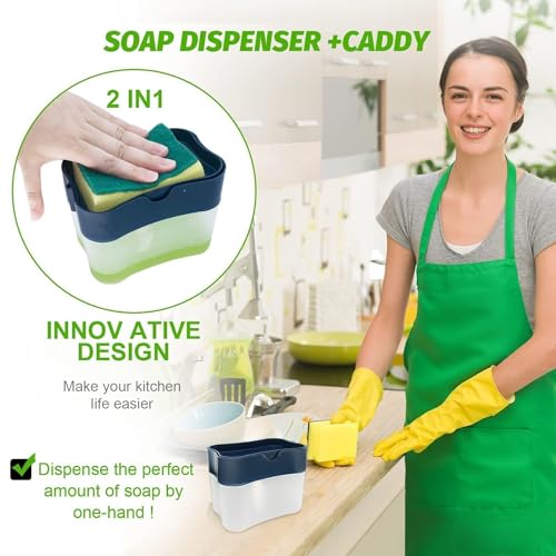 SKY-TOUCH 2 In 1 Sponge Rack Shelf Soap Detergent Dispenser Pump, Large Capacity With Sponge, 1 Hand Operation
