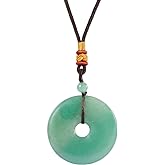 SUNYIK Natural Gemstone Lucky Coin Stone Pendant Necklace for Women Men, Healing Crystal Dount Amulet Necklace for Unisex Adjustable