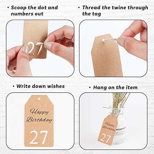 93 PCS Kraft Paper Tags Hanging Number Tags with String for Digital Countdown Ornaments Birthday Wedding Anniversary and Party Decoration
