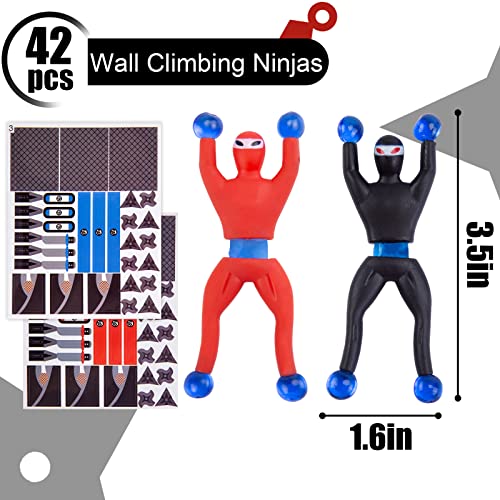 Shindel 42PCS Ninja Toys, Sticky Men Wall Climbing Ninjas with DIY Stickers Stretchy Climbers Window Crawlers for Party Favor Tricky Novelty Toys for Kids