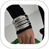 Asphinien Punk Metal Bangle Bracelets Set Chunky Wide Bracelets Carved Bangles Stackable Dainty Gold Bracelet Exaggerative Plain Textured Bangle Accessories for Women