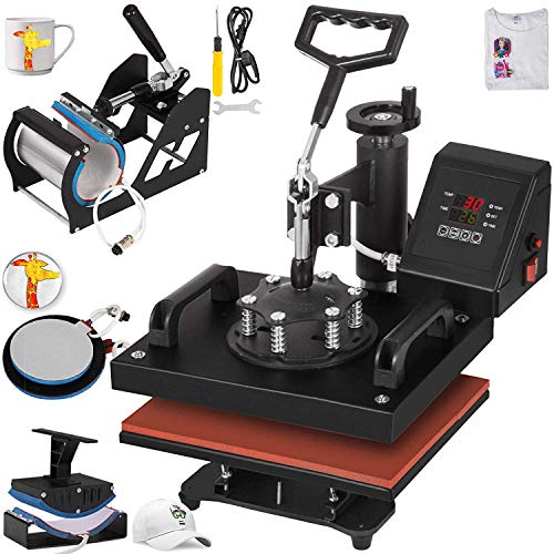 VEVOR Heat Press 12X10 Inch Heat Press Machine 5 in 1 Digital Transfer Sublimation Heat Press Machine with 3 Pack Teflon Sheet for T-Shirt Mug Hat Mug Cap Plate